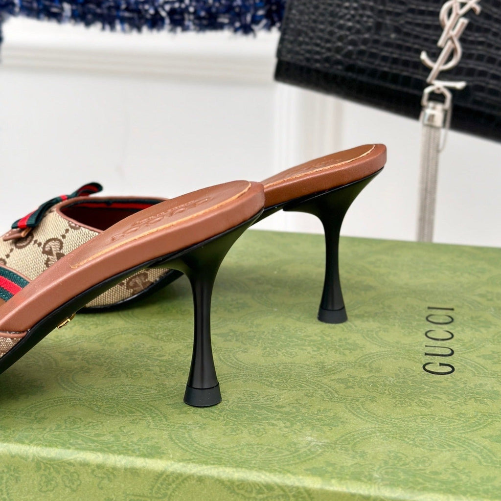 GG   High Heel Slippers Brown