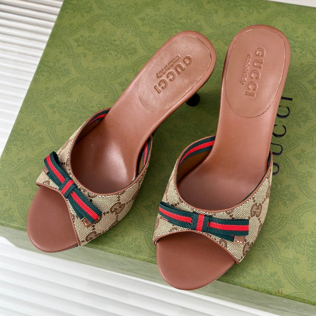 GG   High Heel Slippers Brown