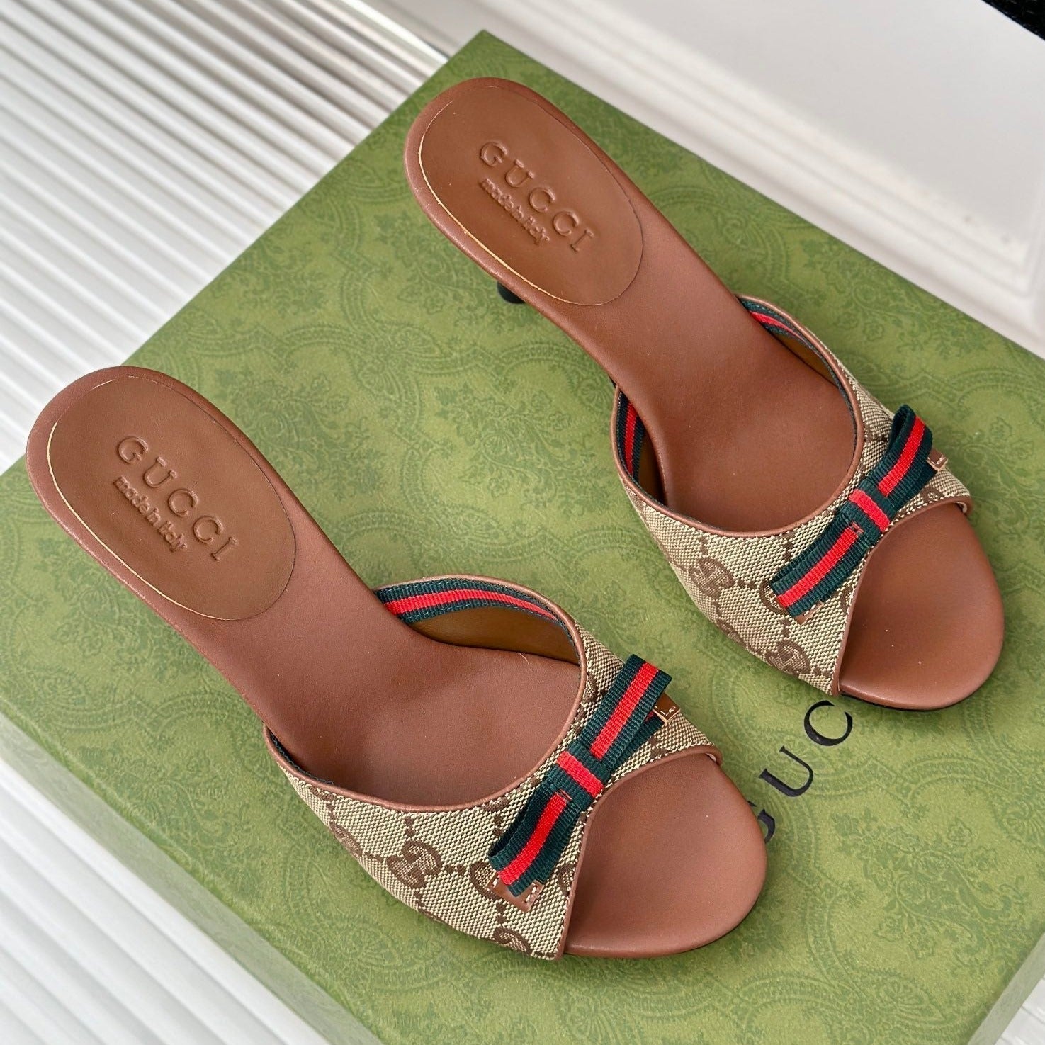 GG   High Heel Slippers Brown
