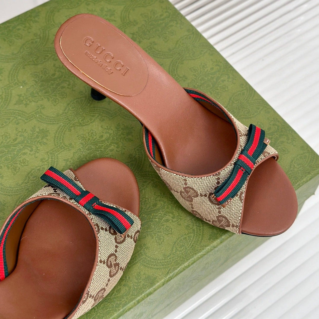 GG   High Heel Slippers Brown