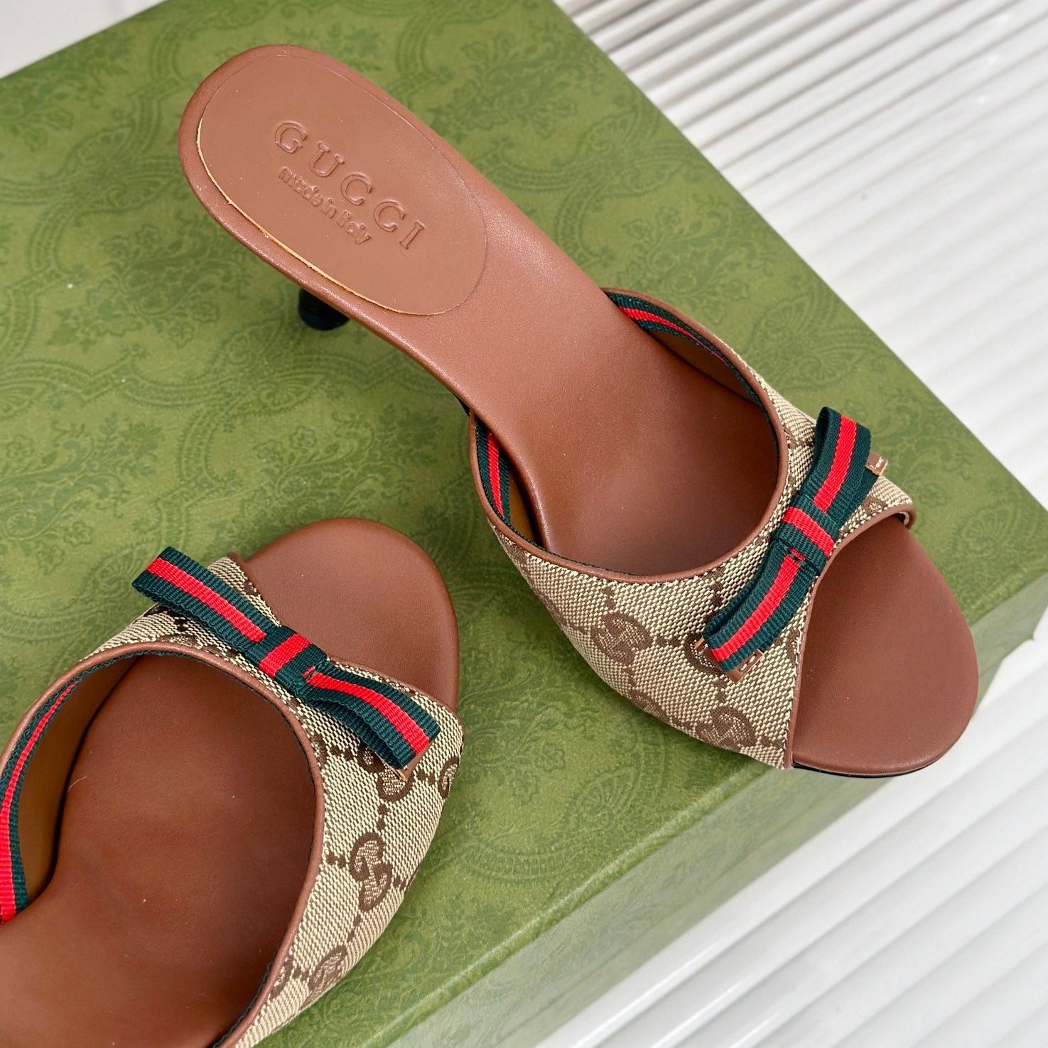 GG   High Heel Slippers Brown