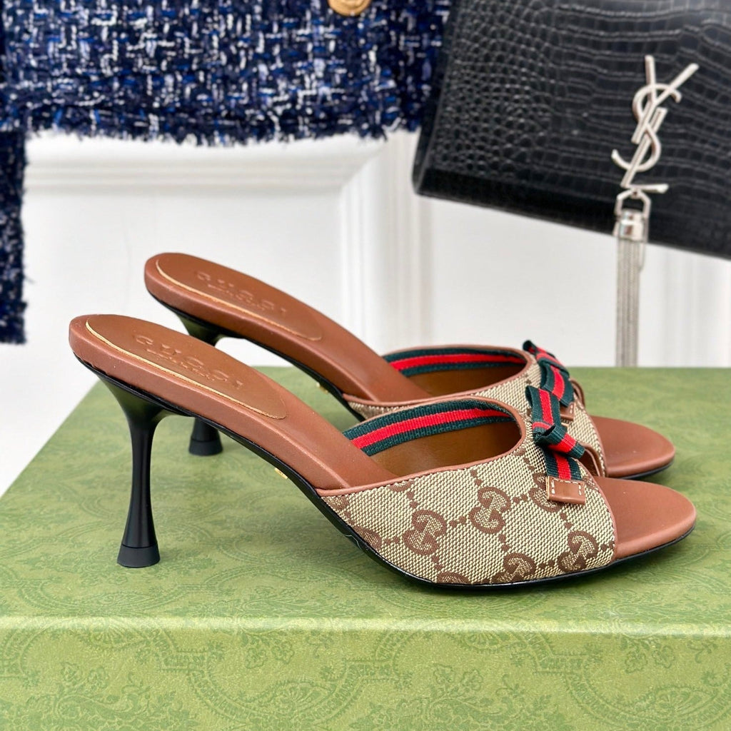 GG   High Heel Slippers Brown