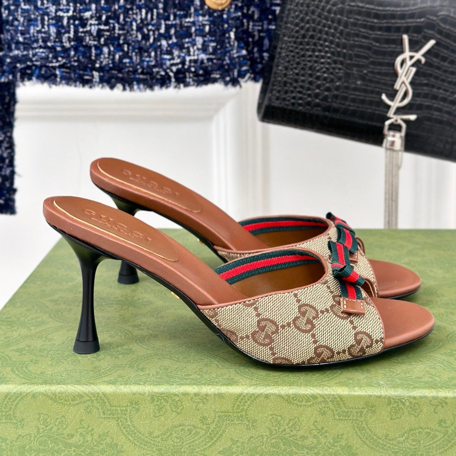 GG   High Heel Slippers Brown