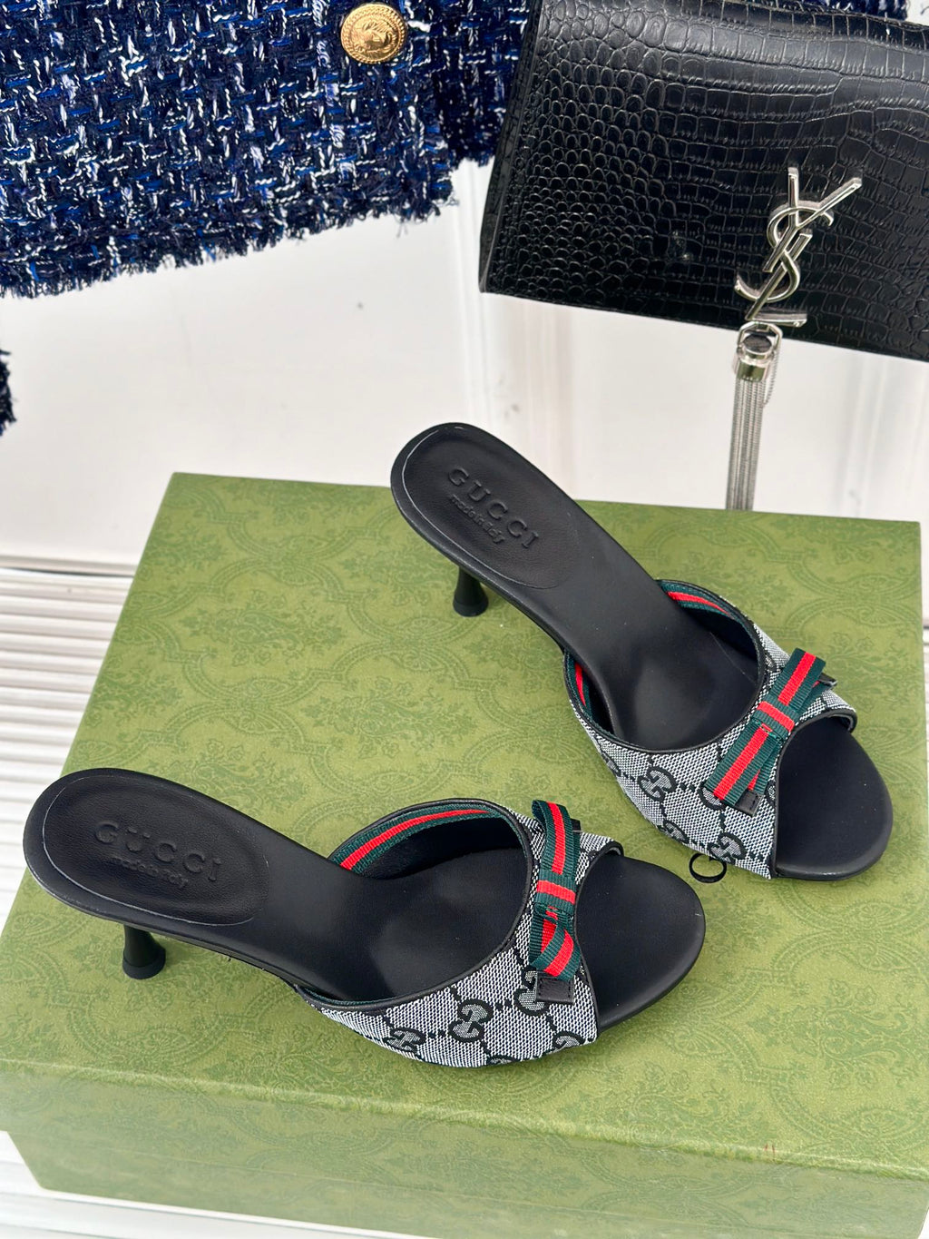 GG   High Heel Slippers Black
