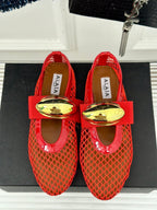 ballet flat jewel fishnet red lambskin