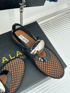 ALAIA MARY JANE SHOES IN BLACK MESH WITH SILVER HARDWARE