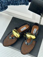 ballet flat jewel fishnet black lambskin