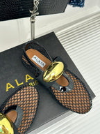 ballet flat jewel fishnet black lambskin