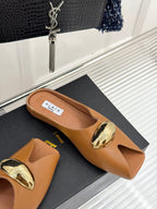 Alaia Slipper With Gold Hardware Brown Calfskin 293202