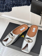 Alaia Slipper With Gold Hardware Silver Calfskin 293204
