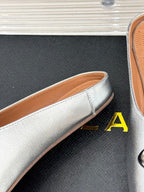 Alaia Slipper With Gold Hardware Silver Calfskin 293204