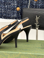 GG Horsebit Slingback 85MM Black Leather Point Toe