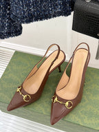GG Horsebit Slingback 85MM Brown Leather Point Toe