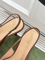 GG Horsebit Slingback 85MM Brown Leather Point Toe
