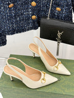 GG Horsebit Slingback 85MM Cream Leather Point Toe