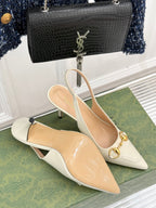 GG Horsebit Slingback 85MM Cream Leather Point Toe