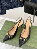 GG Horsebit Slingback 85MM Black GG Leather Point Toe