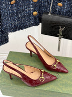GG Horsebit Slingback 85MM Burgundy GG Leather Point Toe