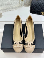 CC 25P Hollow Double C Ballet Flats 50mm Beige Black Raffia 265636