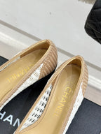 CC 25P Hollow Double C Ballet Flats 50mm Beige White Raffia 265637