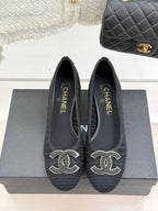 CC 25P Hollow Double C Ballet Flats 50mm Black Raffia 265639