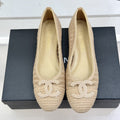 CC 25P Hollow Double C Ballet Flats 15mm Beige Raffia 265642