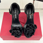 DC 24 Keira Floral-Appliqué Sandals Black Sheepskins & Cowhide 304708