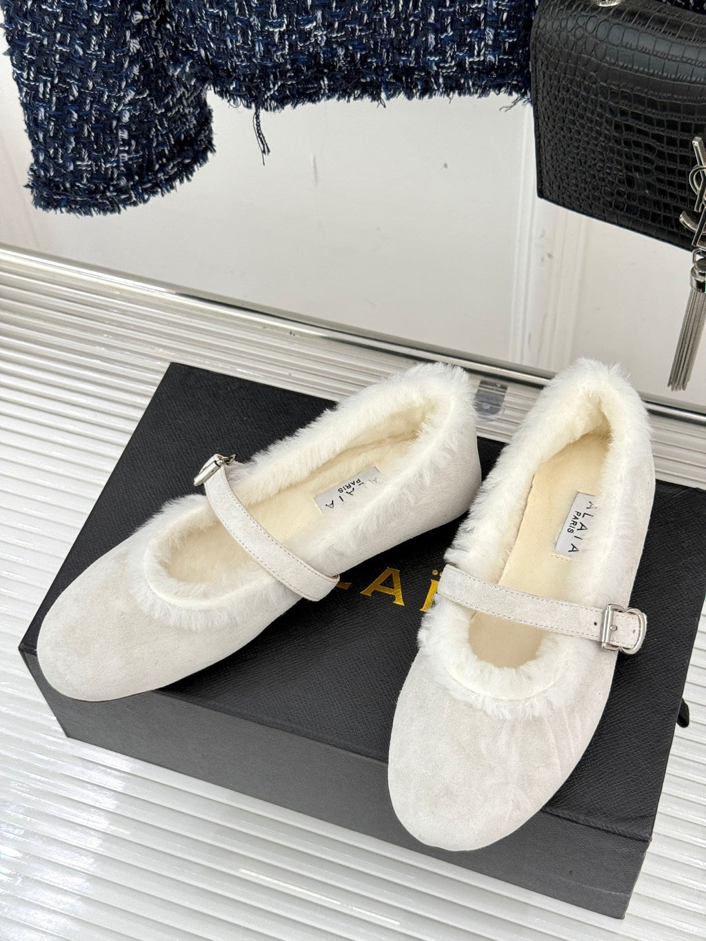 Alaia 25WF Mary Jane white suede wool 472221