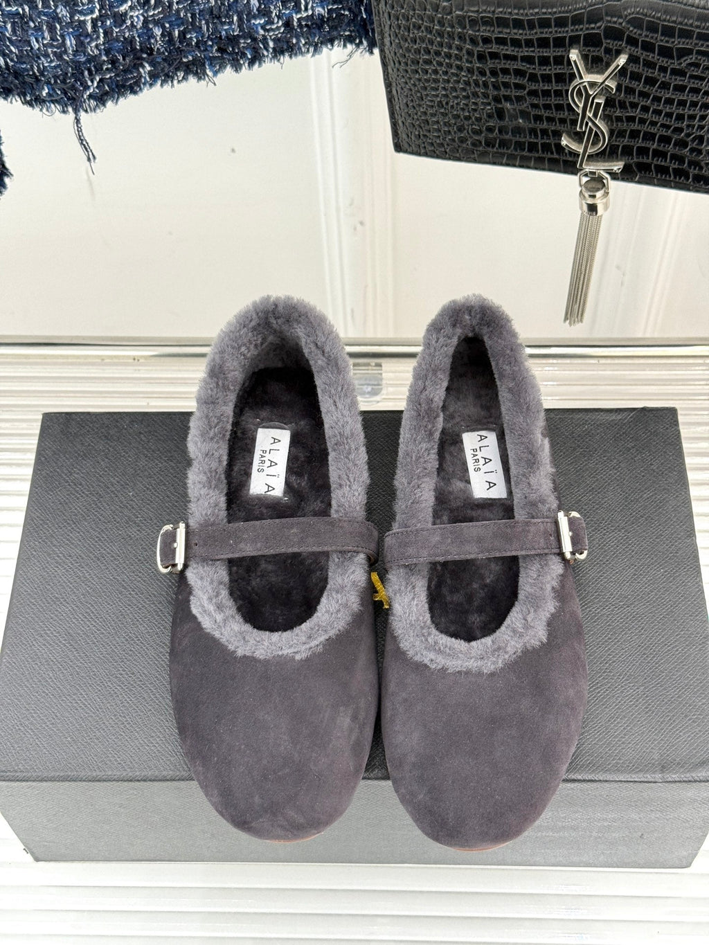 Alaia 25WF Mary Jane charcoal grey suede wool 472222