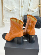 CC Classic Short Boots Block Heel 90mm Burnt Orange Patent Leather 465390