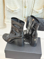 CC Classic Short Boots Block Heel 90mm Black Patent Leather 465391
