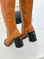 CC Classic Long Boots Block Heel 90mm Burnt Orange Patent Leather 465394