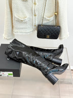 CC Classic Long Boots Block Heel 90mm Black Patent Leather 465395