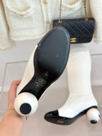 Chanel 25 Double C Giant Pearl Heel Long Boot White Black Sheepskin 465412