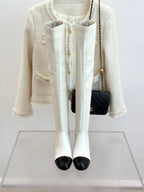 Chanel 25 Double C Giant Pearl Heel Long Boot White Black Sheepskin 465412