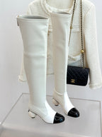 Chanel 25 Double C Giant Pearl Heel Long Boot White Black Sheepskin 465412