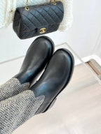 Chanel 25 Four-Leaf Clover Pearls Double C Long Boots Black Grey Woven Sheepskin 465406