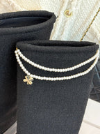 Chanel 25 Four-Leaf Clover Pearls Double C Long Boots Black Woven Sheepskin 465407