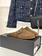 Alaia 25WF slippers belt buckle khaki brown suede wool 472227