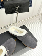 Alaia 25WF slippers belt buckle charcoal grey suede wool 472230
