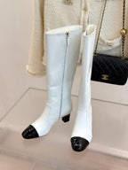 Chanel Double C Colorblock Heel Long Boot Black Sheepskin 465417