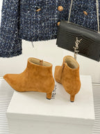 The Row 2025 Square Toe Kitten Heel Ankle Boot Camel Suede 572050