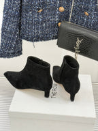 The Row 2025 Square Toe Kitten Heel Ankle Boot Black Suede 572051