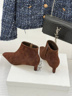 The Row 2025 Square Toe Kitten Heel Ankle Boot Brown Suede 572052