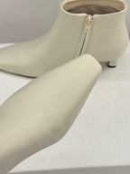 The Row 2025 Square Toe Kitten Heel Ankle Boot Cream Sheepskin 572053