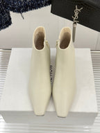 The Row 2025 Square Toe Kitten Heel Ankle Boot Cream Sheepskin 572053