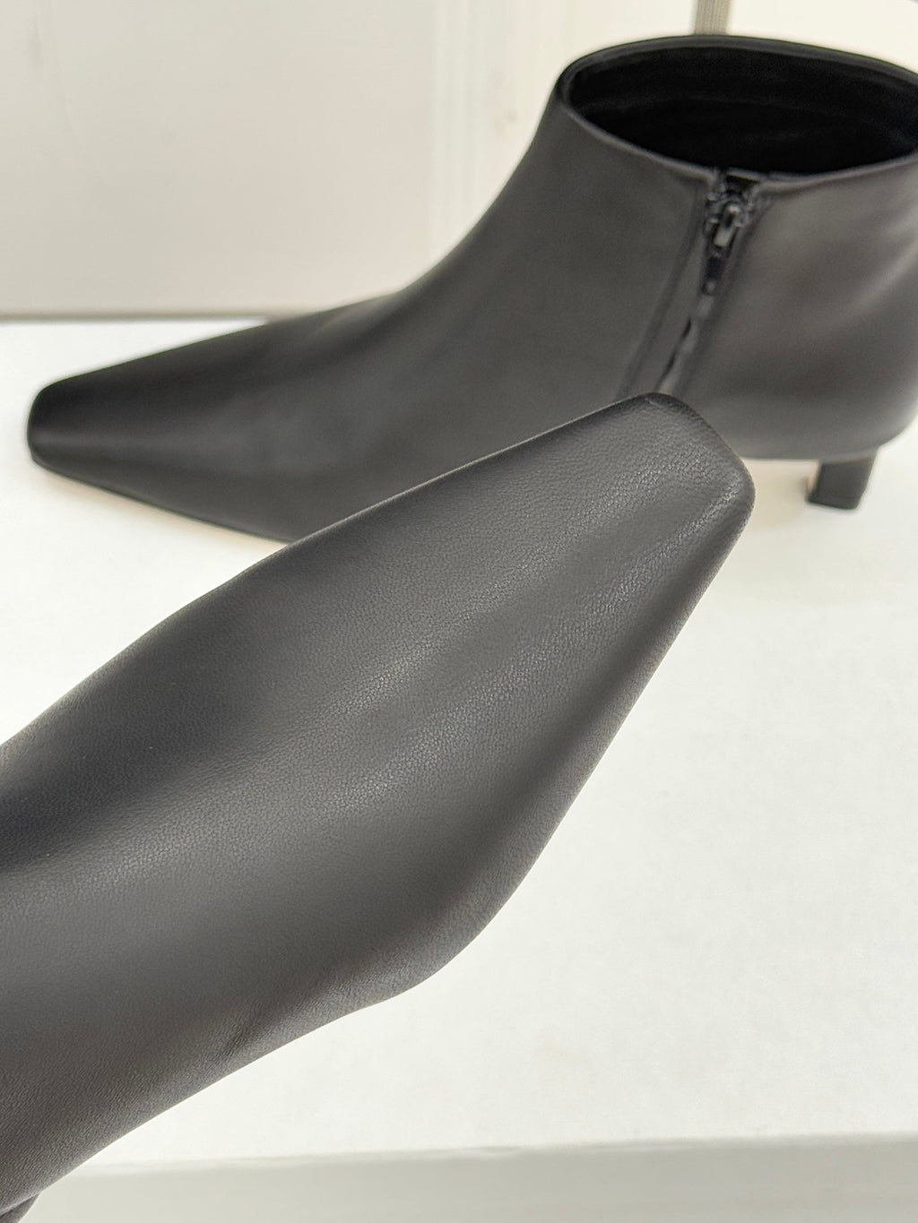 The Row 2025 Square Toe Kitten Heel Ankle Boot Black Sheepskin 572054