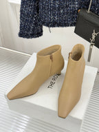 The Row 2025 Square Toe Kitten Heel Ankle Boot Beige Sheepskin 572047