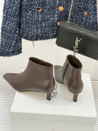 TThe Row 2025 Square Toe Kitten Heel Ankle Boot Dark Brown Sheepskin 572048