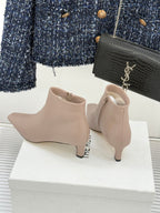 The Row 2025 Square Toe Kitten Heel Ankle Boot Nude Sheepskin 572049